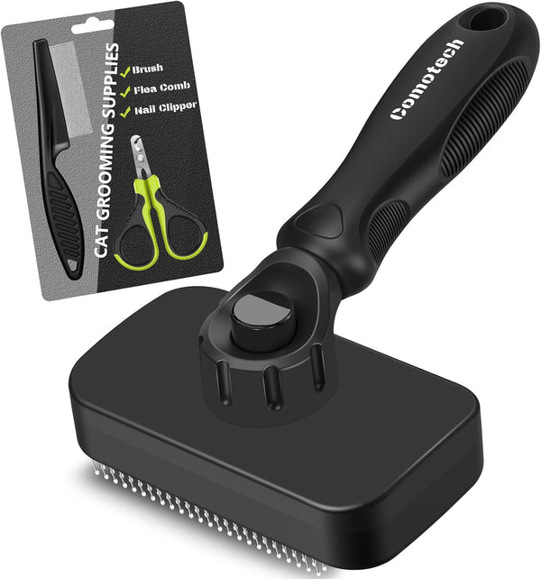 3PCS Cat Grooming Supplies,Cat Brush & Nail Clipper/Trimmer & Flea Comb for Shedding Indoor Cats Dogs and Small Animals - Meet All Your Pet'S Daily Grooming Needs - All in One Set (Black)