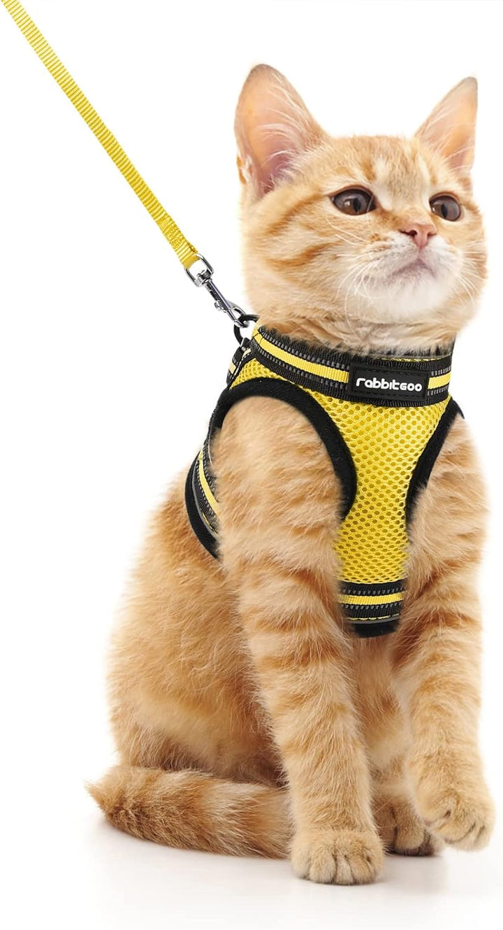 Cat Harness and Leash Set for Walking Escape Proof, Adjustable Soft Kittens Vest with Reflective Strip for Cats, Comfortable Outdoor Vest, Black, S