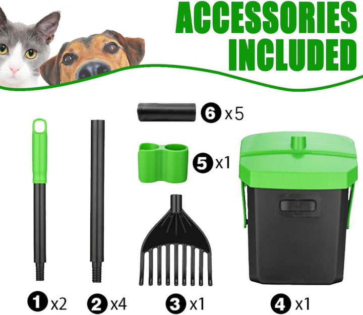 Pooper Scooper Swivel Bin & Rake with 100 Waste Bags, Dog Pooper Scooper with Bag Attachment for Large Medium Small Dogs, Poop Scooper with Lid for Lawn Yard Dog Kennel