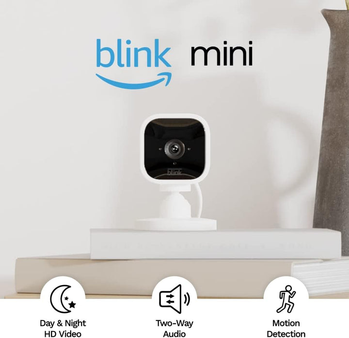 Mini - Compact Indoor Plug-In Smart Security Camera, 1080P HD Video, Night Vision, Motion Detection, Two-Way Audio, Easy Set Up, Works with Alexa – 2 Cameras (White)