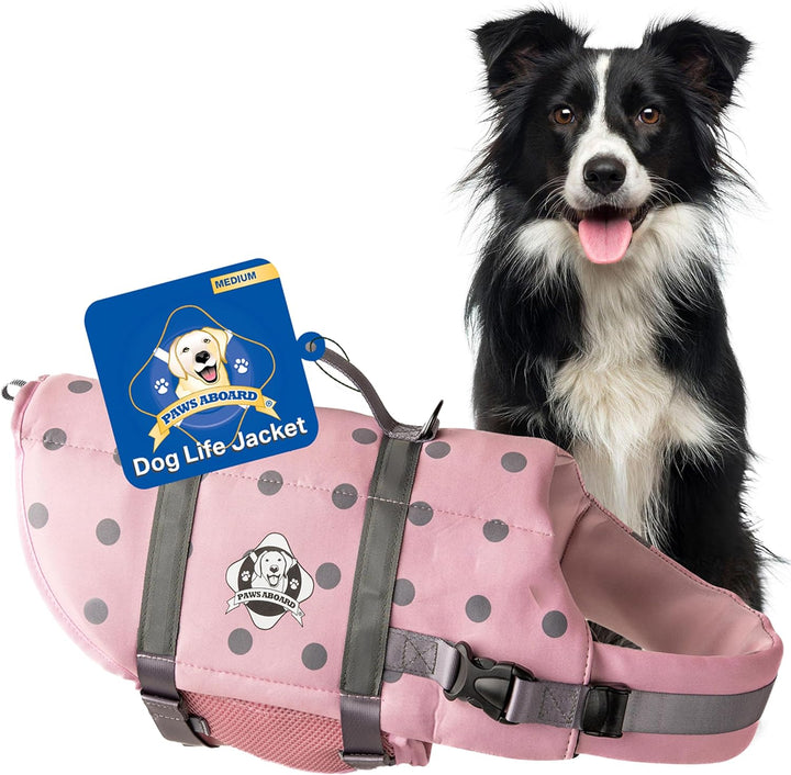 Dog Life Jacket - Swimming Vest for Dogs, Adjustable, Reflective, Comfortable, Multiple Colors, Patterns, Xx-Small to Extra Large Dog Swim Vest with Handle (Red, Large)