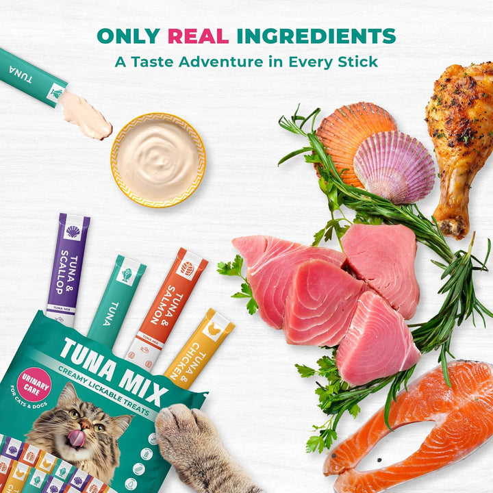 Creamy Lickable Cat Treats & Wet Squeeze Tubes – Tuna Mix, Liquid Cat Snacks, Urinary Care, Multivitamin Treats for Cats & Small Dogs, Lick up (10 Ounce (Pack of 1), Tuna Mix 40 Sticks)