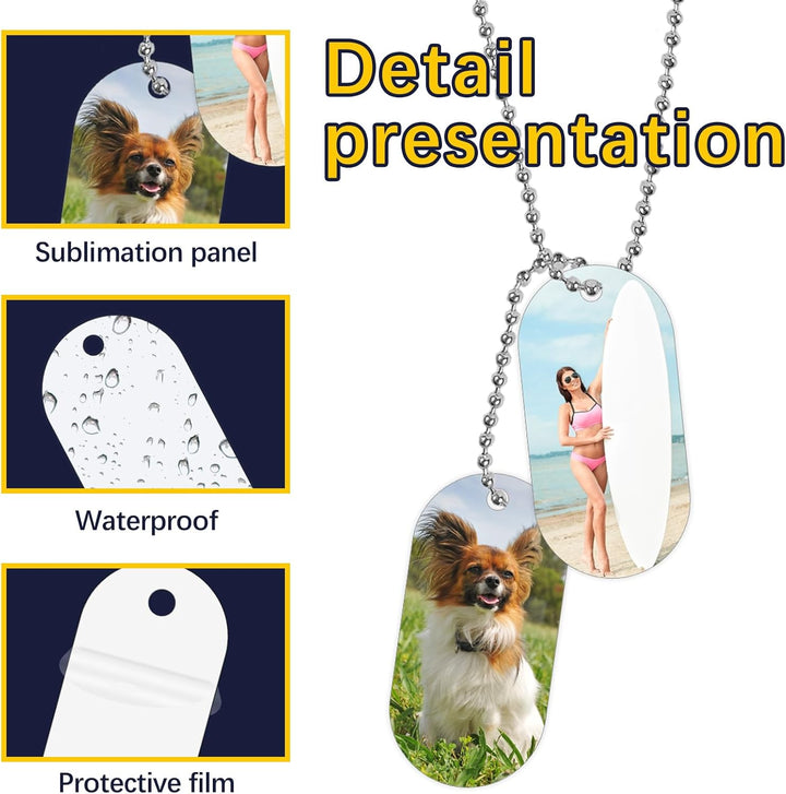 18 Pcs Sublimation Dog Tags Blanks,Sublimation Necklace Blank Metal Sublimation Tag Pendants Double Sided Blank Sublimation Tags,Dog Tag Chain Dog Tag Sublimation Blank Metal