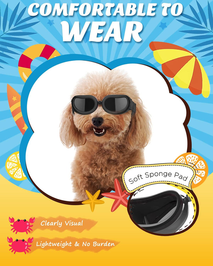 Dog Sunglasses Small Breed Goggles UV Protection,Goggles for Small Dogs Eye Wear Protection with Adjustable Strap Windproof Anti-Fog Sunglasses for S-Mall Doggy Doggie Glasses,Black
