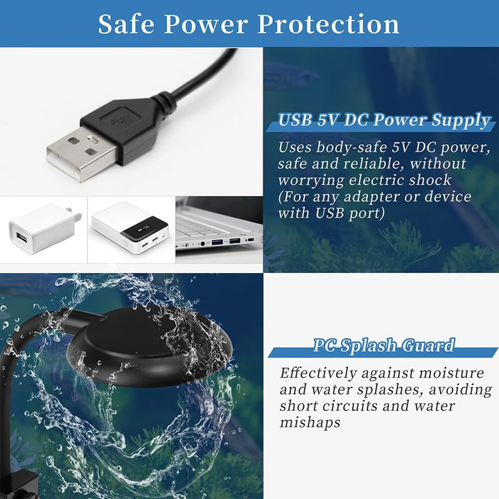 Mini Clip on Aquarium Light 7W Dimmable Small Fish Tank Light USB Moving Lamp with White Red Blue Green LED for 1 to 3 Gallon Tanks