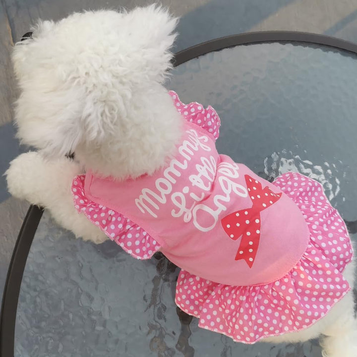4 Pieces Pet Dog Dress Dog Clothes Girl Puppy Shirt Yorkie Clothes Cute Doggie Dress Pet Apparel for Small Dogs and Cats (Pink Angel, Small(4.5-8Lbs))