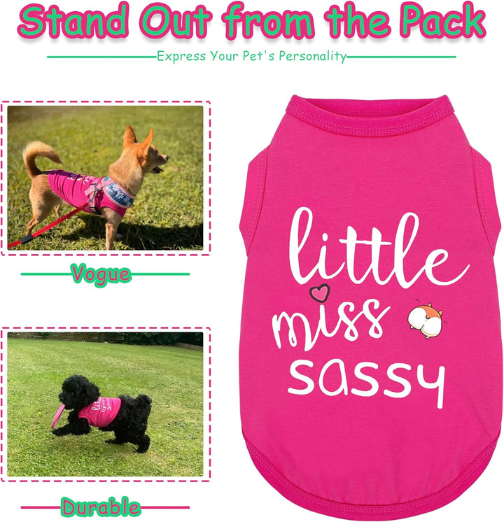 Dog Clothes Fashionable Sleeveless Pet Vest: 'Little Miss Sassy' Printed Cotton Dog Shirt, Ideal for Small, Medium, and Large Breeds, Ensuring Comfort and Breathability Rose Red S