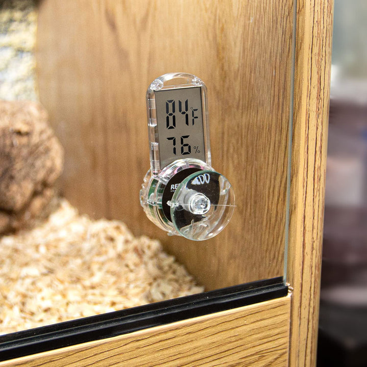 Upgraded Reptile Terrarium Thermometer Hygrometer,Digital Pet Temperature and Humidity Gauge with Suction Cup for Reptile Rearing Box Tank,4-Sides Mounting