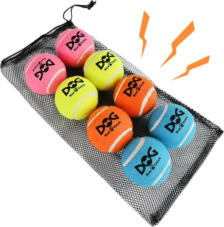 Tennis Balls for Dogs - 12 Pack 2.5'' Durable Non-Toxic Outdoor Dog Toys Balls with Mesh Bag, SGS Certified, Colorful Fetch Toys, Medium Large Breeds (Non Squeaky)