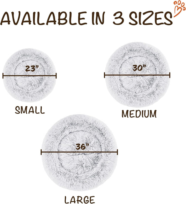 Donut Dog Bed Faux Fur Fluffy Calming Sofa for Medium Dogs, Soft & Plush anti Anxiety Pet Couch for Dogs, Machine Washable Coco Pet Bed with Non-Slip Bottom, 30"X30"X7" Ivory