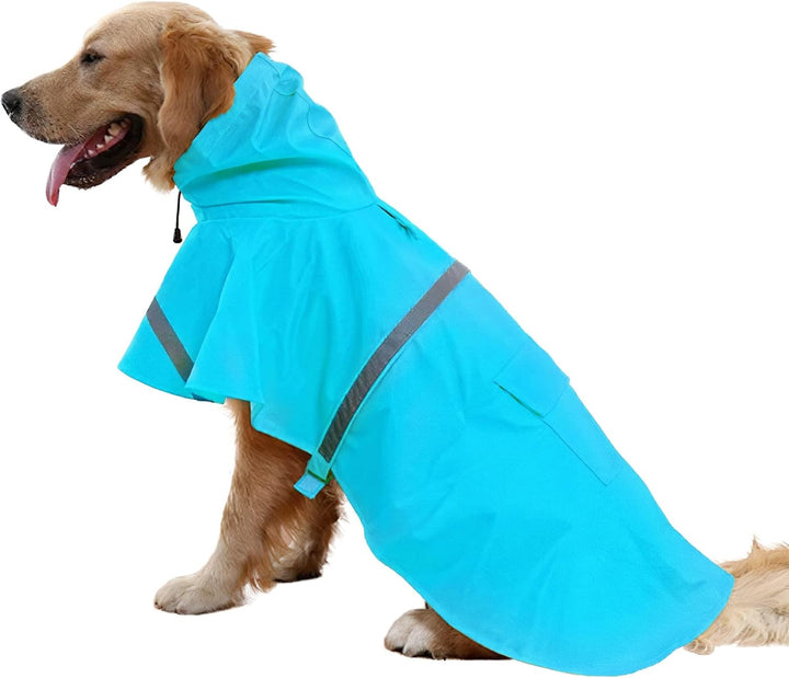 Large Dog Raincoat Adjustable Pet Water Proof Clothes Lightweight Rain Jacket Poncho Hoodies with Strip Reflective (XL, Yellow)