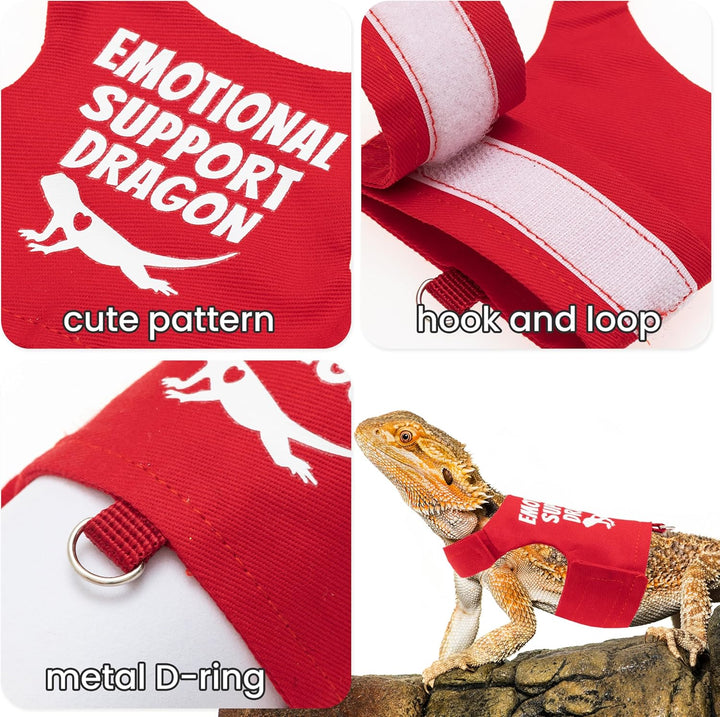 Bearded Dragon Harness and Leash Set - Escape Proof Adjustable Lizard Reptiles Harness with 5 Ft Short Leash for Walking Outdoor