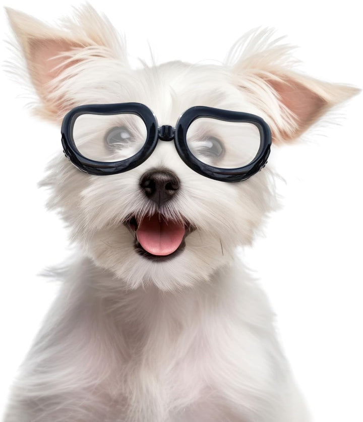 Dog Goggles Small Breed, UV Protection Dog Sunglasses Small Breed, Driving Puppy Eye Protection, Windproof Dustproof Anti-Fog, Breathable, Adjustable Straps, Black