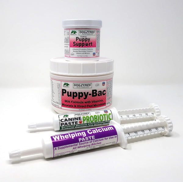 Whelping Kit - Containing Canine Whelping Calcium Paste, Probiotic Paste, Fading Puppy Support, and Puppy Bac Milk Replacer