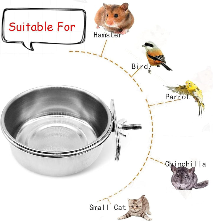 Bird Feeding Dish Cups Parrot Food Bowl Clamp Holder Coop Cup, 2PCS Bird Cage Water Bowl for Parakeet African Greys Conure Cockatiels Lovebird Budgie Chinchilla