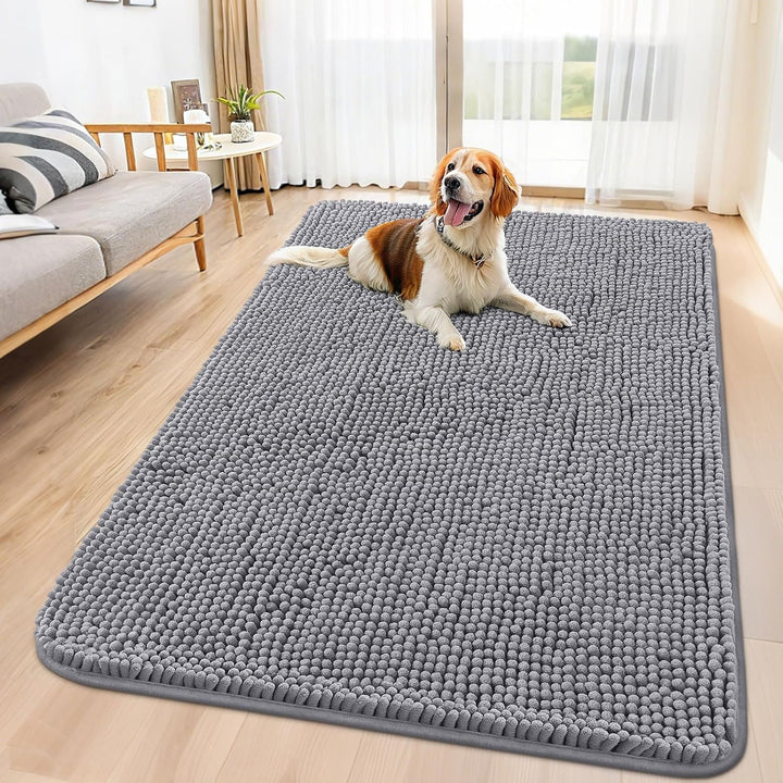 Dog Door Mat for Muddy Paws 30X20, Absorbs Moisture and Dirt Doormat, Non-Slip Washable Quick Dry Chenille Front Door Mat Indoor Entrance, Entryway Carpet for inside Floor, Grey