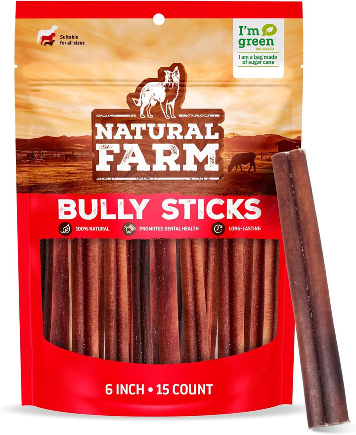 Odor-Free Bully Sticks (6 Inch, 25 Pack), 1.3 Lb. Bag, Fully Digestible 100% Beef Pizzle Chews, Grass-Fed, Non-Gmo, Grain-Free, Natural Long-Lasting Chews for Small & Large Dogs