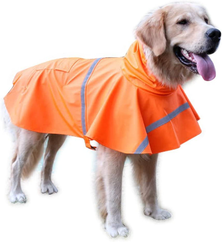 Large Dog Raincoat Adjustable Pet Water Proof Clothes Lightweight Rain Jacket Poncho Hoodies with Strip Reflective (XL, Yellow)