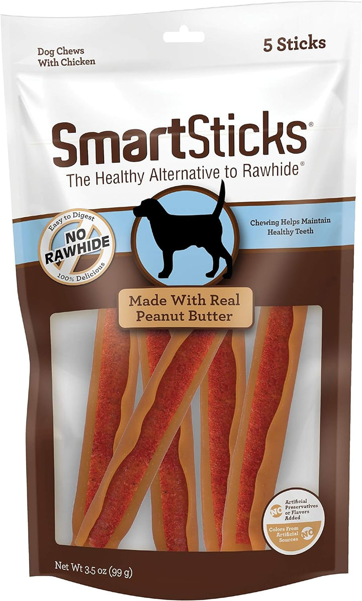 Smartsticks with Real Peanut Butter, 25 Count, Treat Your Dog to a Rawhide-Free Chews for Dogs