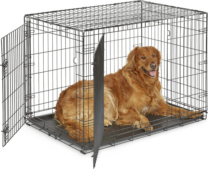 Double Door Folding Metal 30-Inch Dog Crate, Enhanced Security, Includes Leak-Proof Pan & Divider Panel, for Medium-Sized Breeds