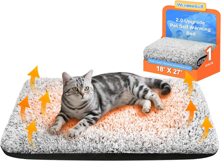 Self Warming Cat Bed, Heated Cat Bed, 2.0 Upgraded Dual-Layer Thermal Foil Heating Pad, Plush Self-Heating Pet Mat for Crate, Floor, with Removable Washable Cover, Non-Slip, 15"X19"