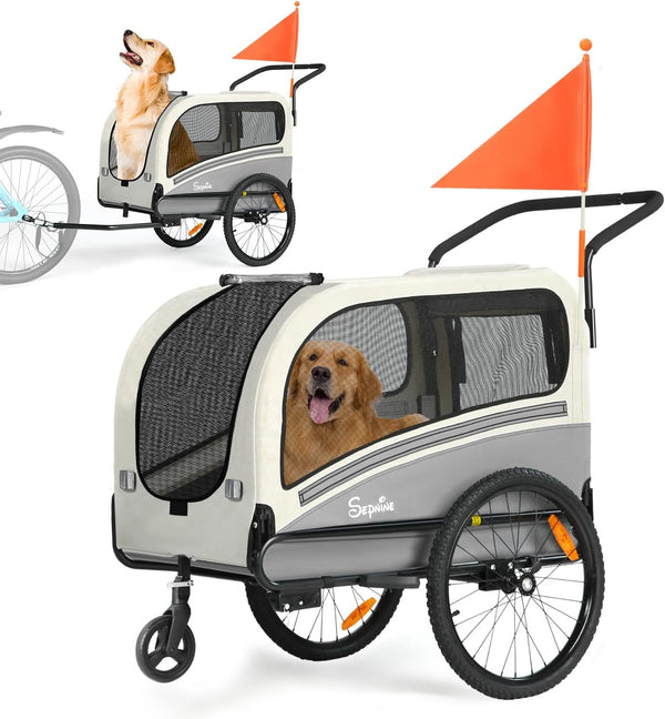 Dog Bike Trailer, Supports up to 88 Lbs, 2-In-1 Pet Stroller Cart Bicycle Carrier, Easy Folding Cart Frame with Quick Release Wheels, Universal Bicycle Coupler, Non-Slip Floor, Internal Leash