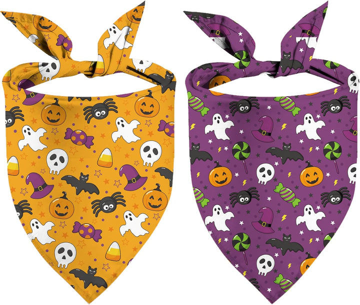 Halloween Dog Bandana Puppy Scarf - Ghosts Boo Dog Outfits - 2 Pcs Adjustable Holiday Party Triangle Reversible Dog Bandanas for Small Medium Large Dogs