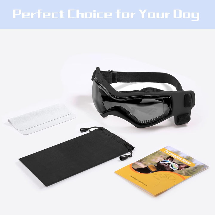 Dog Goggles UV Protection for Small to Medium Breed, Dog Sunglasses Windproof Anti-Fog Dustproof Snowproof, Puppy Glasses for Outdoor Riding Driving with Comfortable Frame Adjustable Straps
