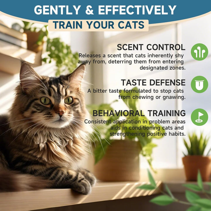 Cat Deterrent Spray, Natural Cat Repellent Spray, Cat Scratch Deterrent for Furniture, Sofas, Rugs, Curtains, Plants, Indoor & Outdoor Keep Cats Kittens Away, No Alcohol & Trace 6.76 FL Oz
