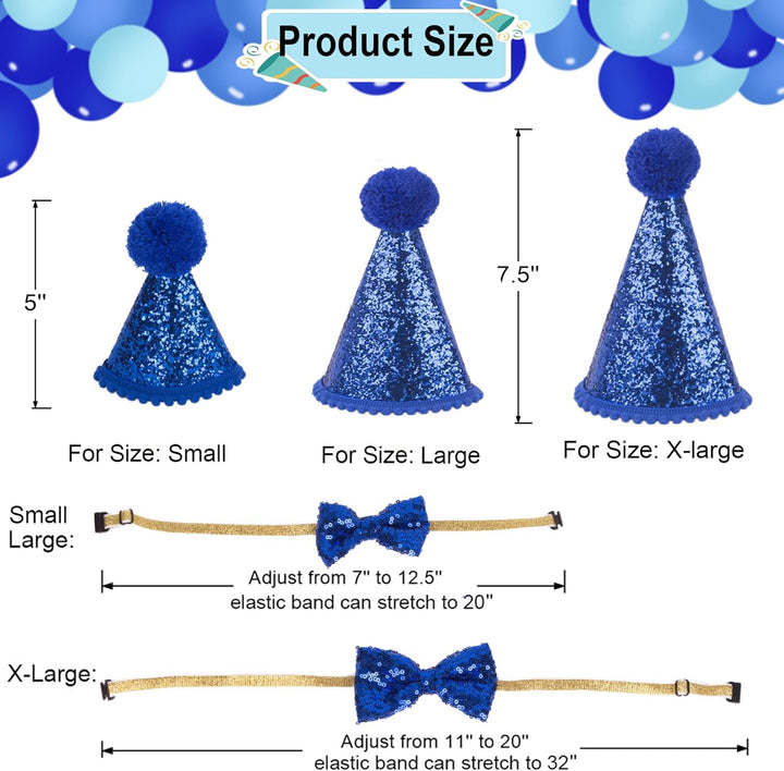 Dog Birthday Party Supplies, Multi Size Offered, Blue Dog Birthday Hat Bandana Numbers Bow Set for Large X-Large Dogs Pets (X-Large)