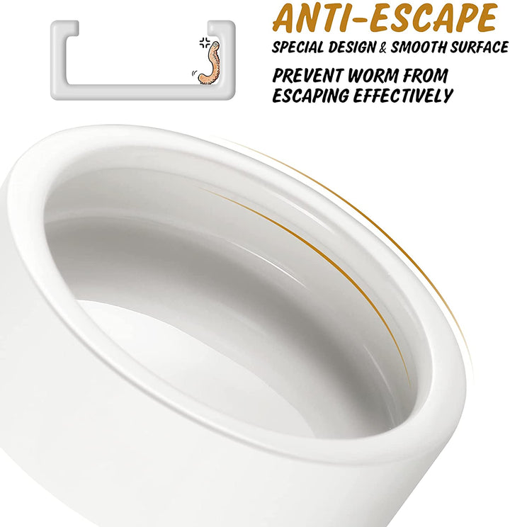 Reptile Food Dish Bowl, Worm Water Dish Small (2.75In) Lizard Gecko Ceramic Pet Bowl, Mealworms Bowls for Leopard Bearded Dragon Chameleon Hermit Crab Dubia Cricket Anti-Escape Superworm Feeder 2 Pack