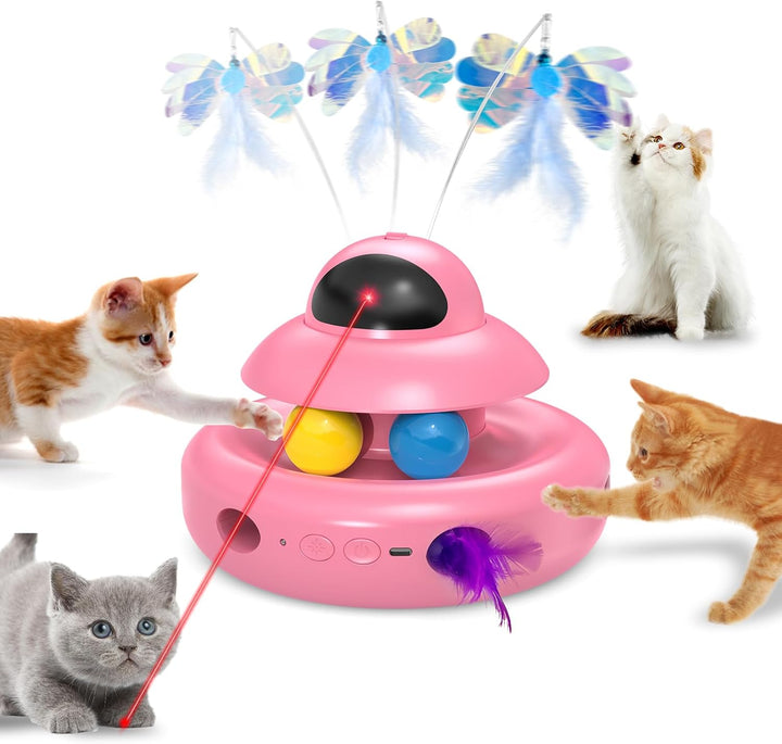 Interactive Cat Toys for Indoor Cats,4-In-1 Automatic Kitten Toy,Motion Activated Electronic Fluttering Butterfly,Track Balls, Moving Feather Toys for All Breeds,Usb Rechargeable