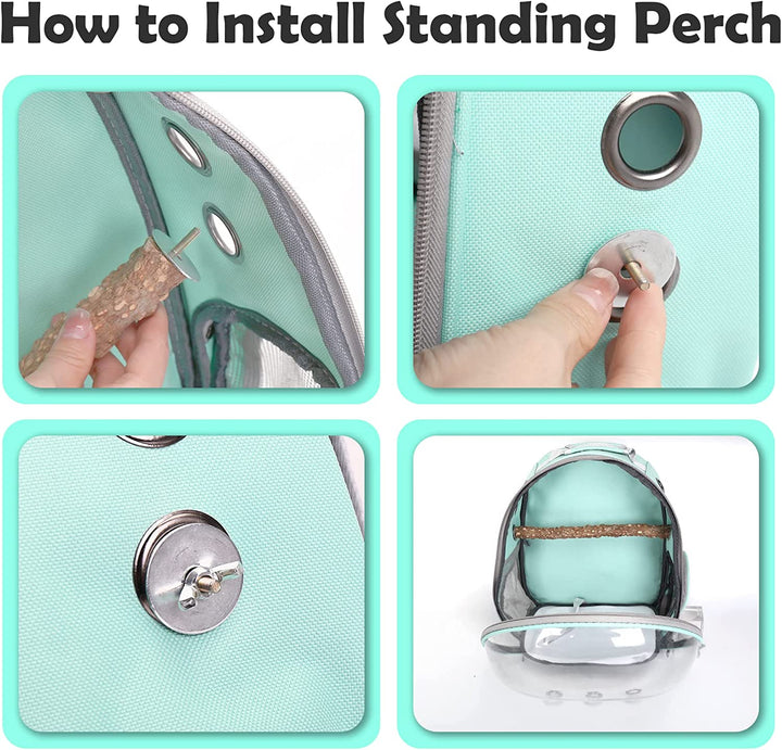 Bird Backpack Carrier with Perch, Portable Bird Travel Cage Bag, Clear Parrot Carrier Cockatiel Cage with Toy Stainless Steel Food Bowl Tray for Conures Parakeet Budgie Canary Lovebirds Small Animals