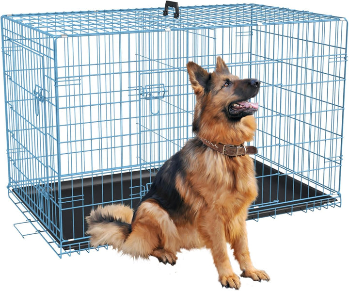 Dog Crate for Small Dogs 24 Inch Folding Metal Wirepet Cage Double Door W/Divider Panel Indoor Outdoor Kennel Leak-Proof Plastic Tray,Black