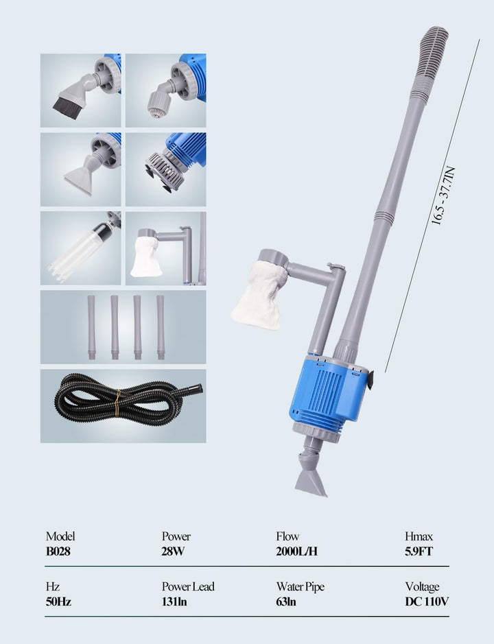 Aquarium Gravel Cleaner - Electric Automatic Removable Vacuum Water Changer Sand Algae Cleaner Filter Changer 110V/28W