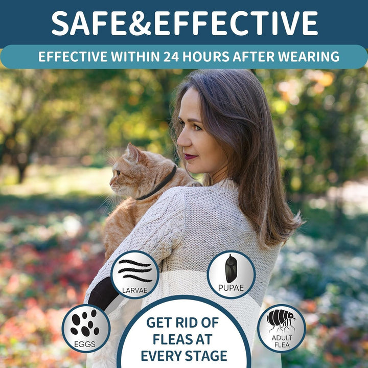 Flea and Tick Collar for Cats - 4 Pack, 32 Month Protection Treatment, Waterproof, Natural Prevention, Adjustable for Cats & Kittens (Black Grey)