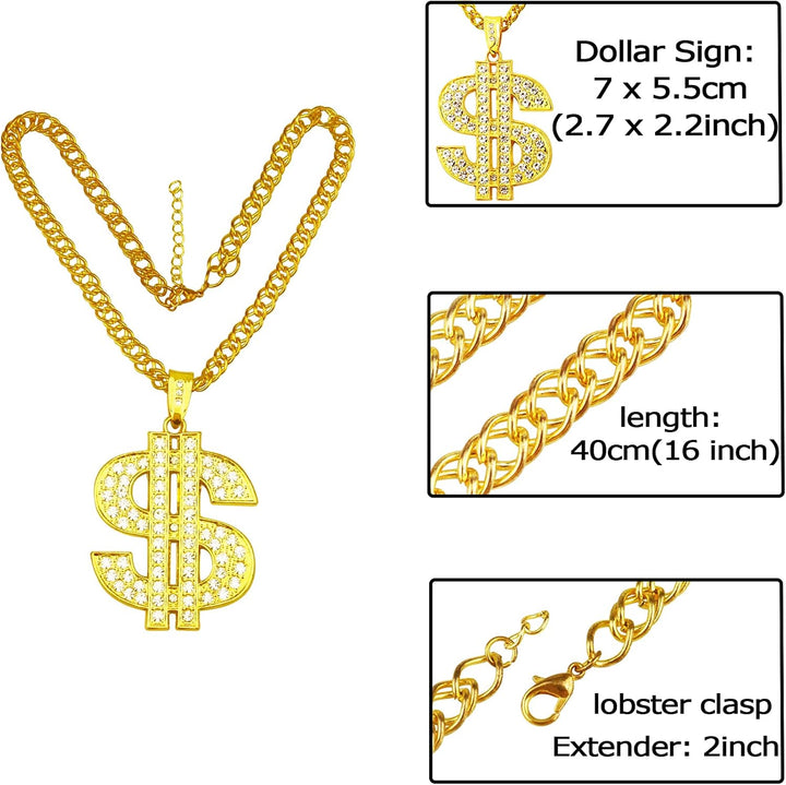 Gold Chain Dog Collar Adjustable Cuban Link Dog Necklace with Crystal Dollar Sign Pendant Cute Fashion Pet Jewelry Chain Puppy Cat Costume Outfits Accessories with Extender Chain