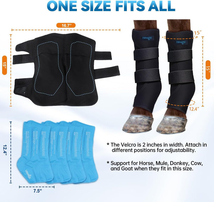 Horse Ice Pack Reusable Horse Leg Wrap for Injury, Cooling Horse Knee Wrap Full Coverage Leg Ice Boot Cold Pack 2 Wrap with 4 Gel Packs for Knee, Legs, Boots, and Hooves