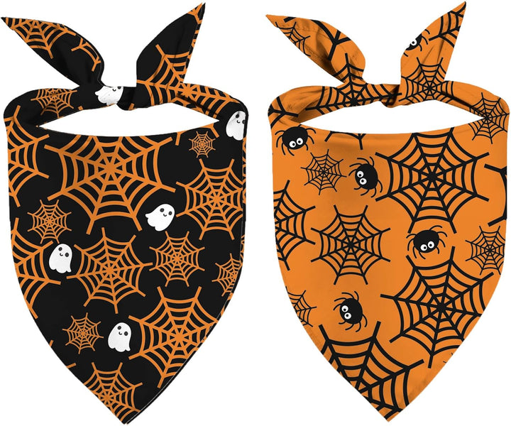 Halloween Dog Bandana Puppy Scarf - Ghosts Boo Dog Outfits - 2 Pcs Adjustable Holiday Party Triangle Reversible Dog Bandanas for Small Medium Large Dogs