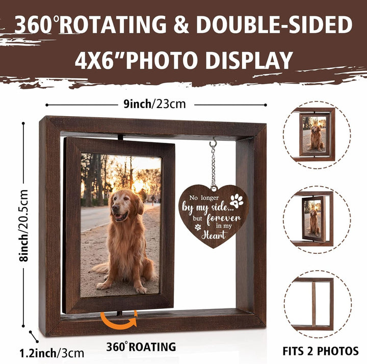 Dog Memorial Picture Frame - Rotating Wooden Picture Frame for 4X6 Photo - Dog Memorial Gifts for Loss of Dog - Pet Memorial Gifts - Dog Loss Sympathy Bereavement Remembrance Gift