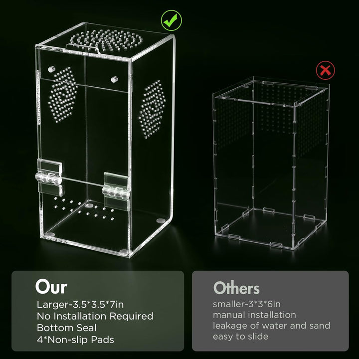 Jumping Spider Enclosure, Acrylic Terrarium with Magnetic Door & All-Side Ventilation, Pre-Assembled Reptiles Habitat for Praying Mantis, Tarantula, Snail, Hermit Crab, Frog (3.5"X3.5"X7")