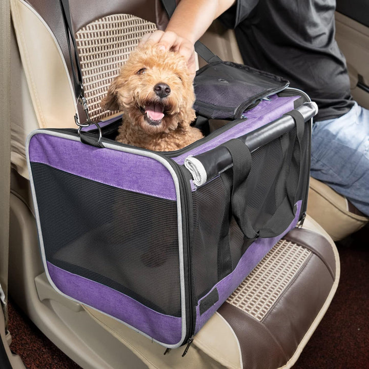 Carrying Bag for Yorkie Dog Travel Kennel Ventilated Softside Pet Carrier Tiny Dog Crate for Teacup Poodle 12Lb Large Kitty Transport Cage with Cover Chihuahua Supply Purple