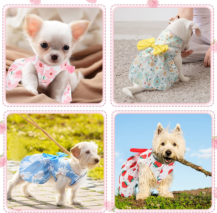 5 Pieces Dog Clothes Girl Dog Dresses Floral Puppy Dresses Pet Cat Princess Bowknot Clothes Cute Puppy Summer Outfits for Yorkie Female Cat Pets, 5 Styles(Cute Style,Small)