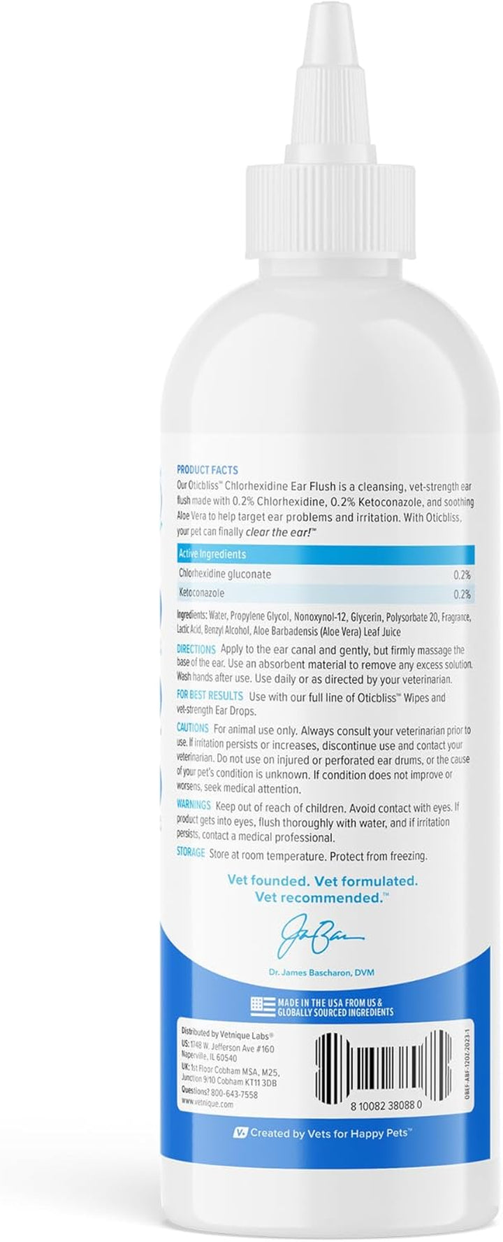 Oticbliss Medicated Dog Ear Infection Treatment, Antiseptic Ear Cleaner for Cat & Dog Ear Cleaning Solution with Chlorhexidine & Ketoconazole (12Oz Flush)