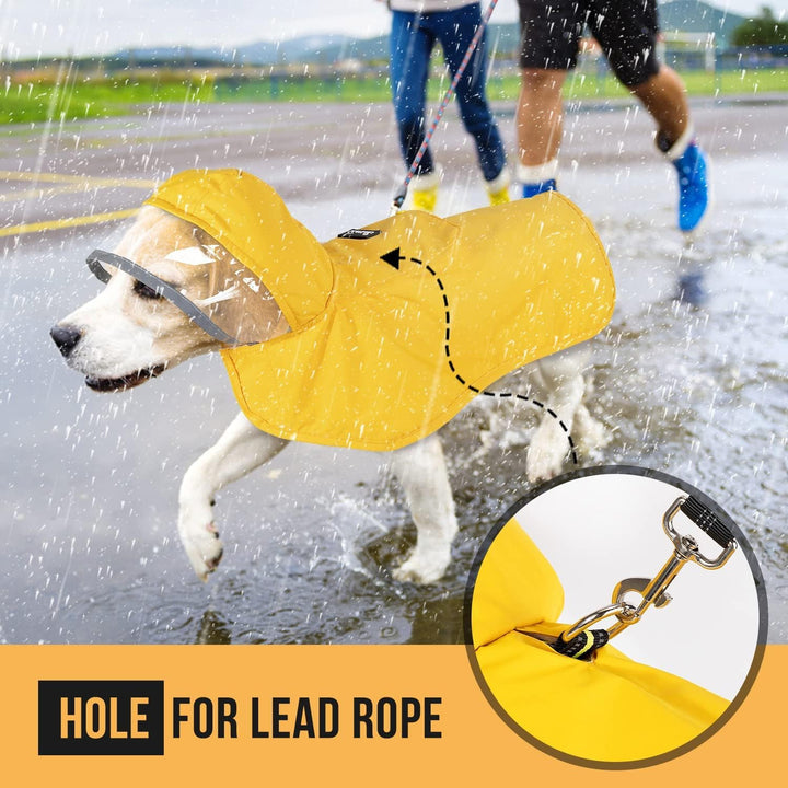 Dog Raincoat, Adjustable Dog Rain Jacket with Clear Hooded Double Layer for Large Medium Small Dogs Puppies, Waterproof Rain Coat Poncho with Reflective Storage Pocket & Rim (Yellow,M)