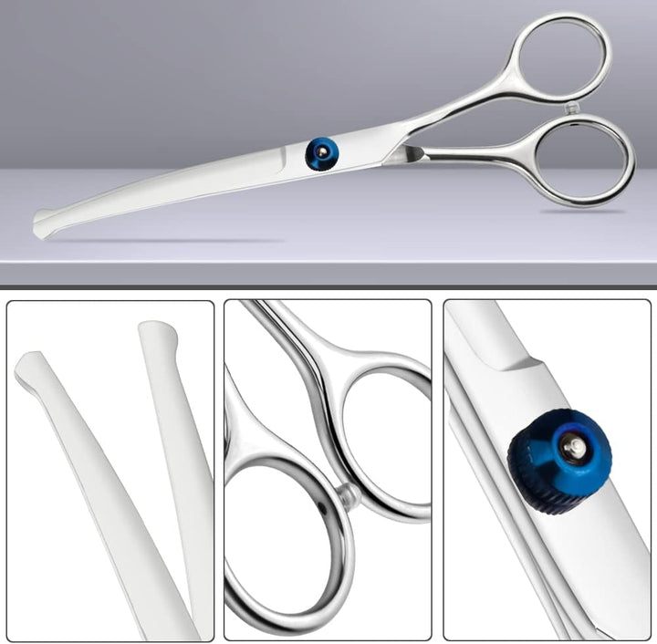 6.5" Right-Handed Pet Round-Tip Grooming Stainless Steel Safety Grooming for Dogs and Cats (Curved Scissor)