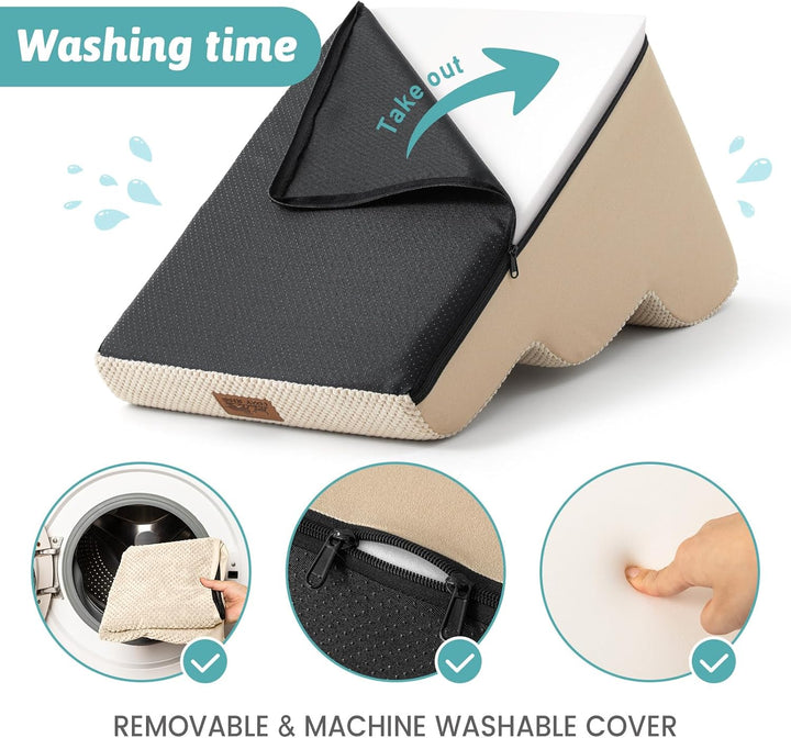 Dog Stairs for Small Dogs 15.7" H, Curved Dog Step for Puppy, Older Cat, Medium Pet Ramp for Sofa, Couch or Chair, Ladder with High Density Foam, 15.7X22.4X15.7 Inch, 3 Step, Beige