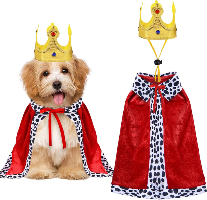 Dog King Costume, Dog Halloween Costumes King Cloak and Crown Set Funny King Prince Costume for Small Medium Large Dogs (Large)