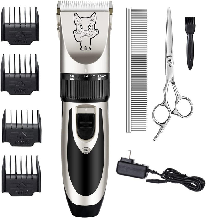 Dog Grooming Kit Clippers, Low Noise, Electric Quiet, Rechargeable, Cordless, Pet Hair Thick Coats Clippers Trimmers Set, Suitable for Dogs, Cats, and Other Pets (Gold)