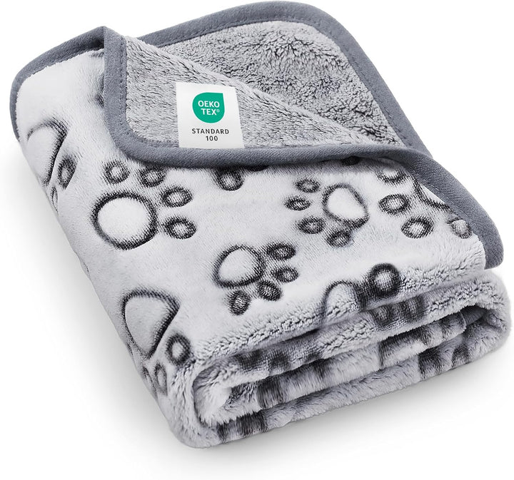 Premium Soft Dog Blanket for Small Medium Large Dogs Washable 300GSM Fluffy Warm Fleece Puppy Cat Paw Print Pet Flannel Grey Paw M(30"X20")